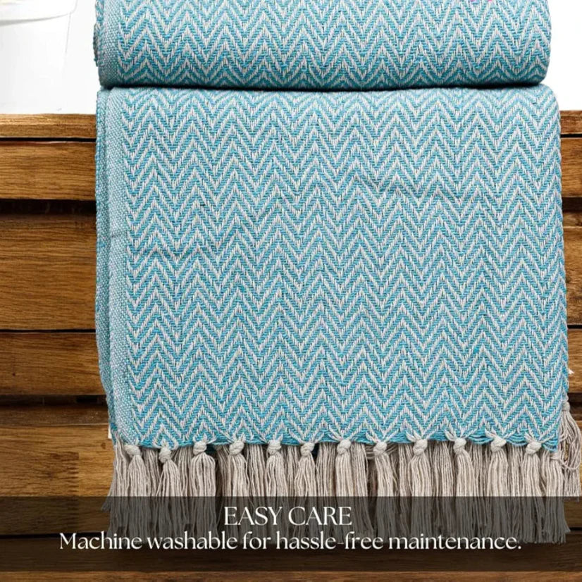 Homadorn All Season Cotton Weaved Throw Blanket Colour Aqua