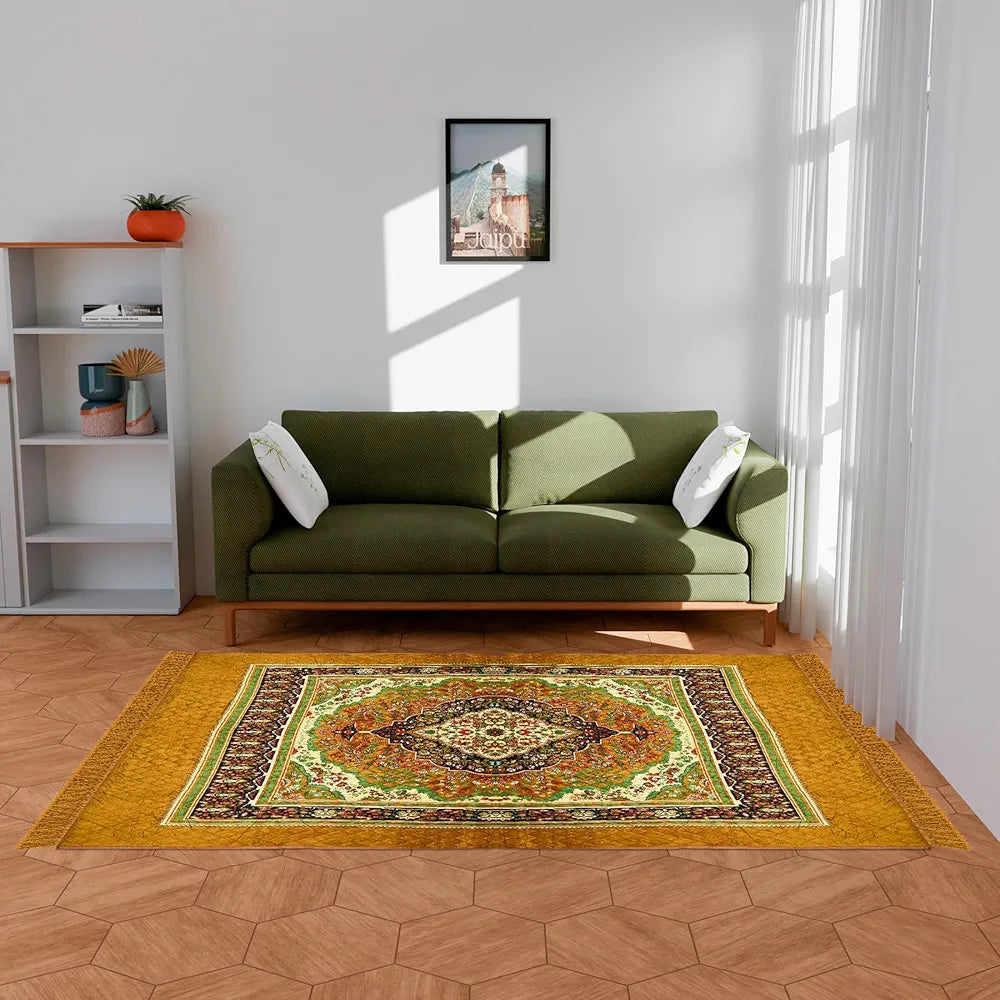 Kuber Industries Carpet Velvet Carpet-Rug for Home Decor Carpet Rug for Bedroom Golden
