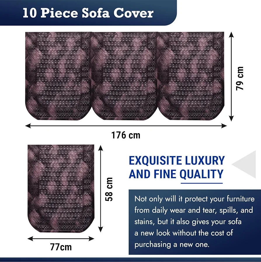 Kuber Industries 5-Seater Sofa Cover for Home Decor Shaded Venus Sofa Cover Set Brown