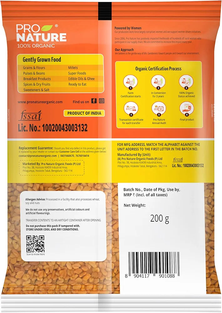 Pro Nature Organic Fenugreek Methi Seeds, 200Gm