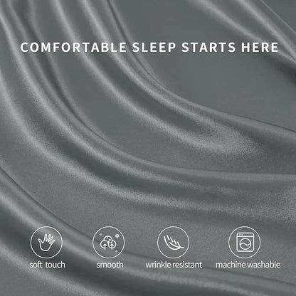 Cloth Fusion Satin Bedsheet for Queen Size Bed Set of 1 Satin Sheet 2 Pillow Covers Silver