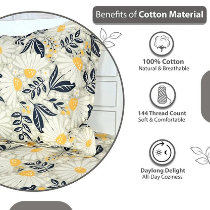 Divine Casa 100% Cotton Bedsheet for Single Bed, 144 TC Bedsheet Single Size Bed Cotton with 1 Pillow Cover Colour Classic Yellow