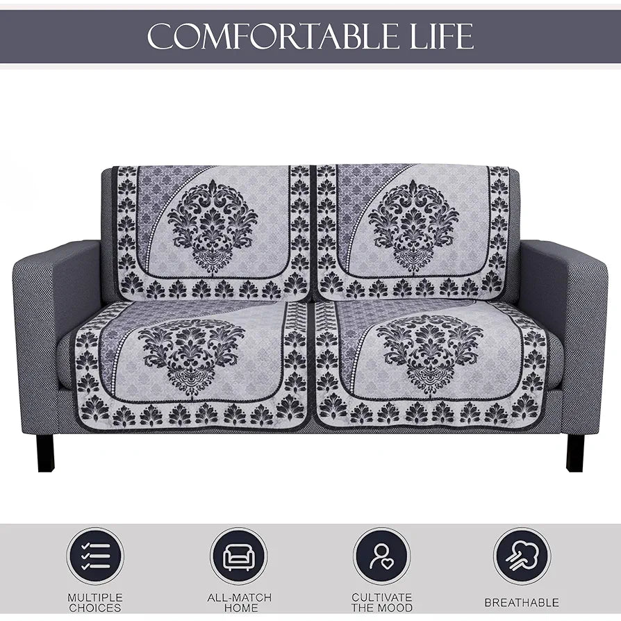 Kuber Industries Set of 4 Net Durable 2 Seater Sofa Covers Floral Print Black & Grey