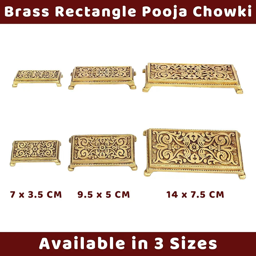 anciently Pooja Chowki Rectangle Shape | Pooja Chowki Rectangle | Brass Chowki, Brass, Gold Colour, 1 Piece 