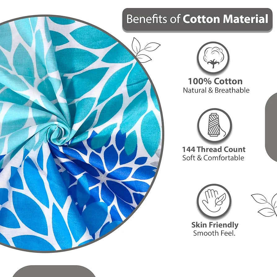 Divine Casa 144 TC Super Soft 100% Cotton Bedsheet for Double Bed  144 Thread Count Floral Colour Blue Aqua