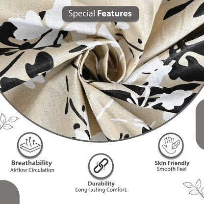 Divine Casa Bedsheet for Single Size Bed 144 TC Cotton Bedsheet for Single Size Bed with 1 Pillow Cover  Floral Colour Beige Sunflower