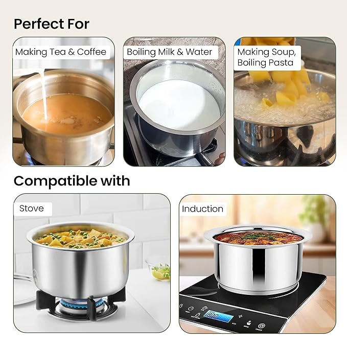 Savya Home Triply Stainless Steel Tope Patila With Lid Handi Casserole With Lid 3l 20 Cm Diameter