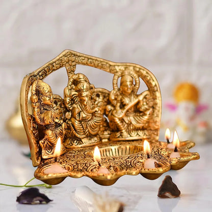 Chhariya Crafts Laxmi Ganesh Saraswati Idol with 5 Face Diya