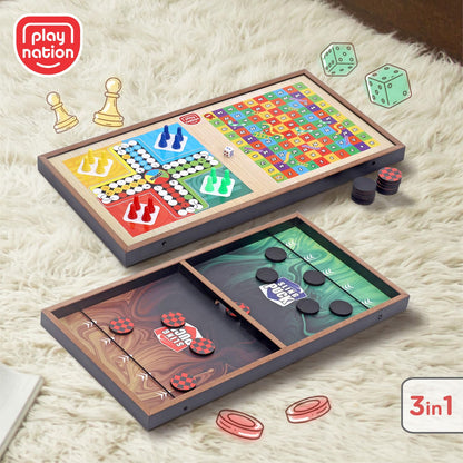 Play Nation 3-in-1 Wooden Board Game