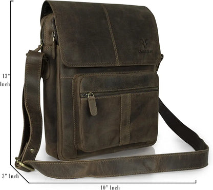 Goatter Hunter Leather 13" Shoulder Crossbody Travel Messenger Bags 
