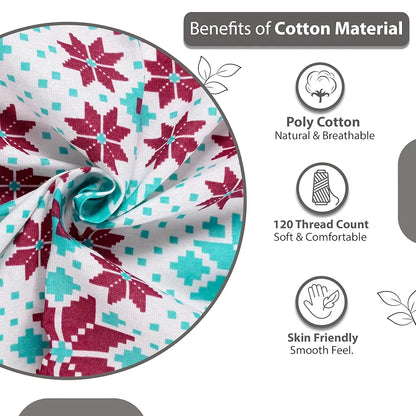 Divine Casa 144 TC Cotton Bedsheet for Double Bed with 2 Pillow Cover Colour Aqua Scarlet
