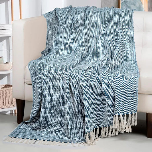 Homadorn All Season Cotton Weaved Throw Blanket Colour Teal