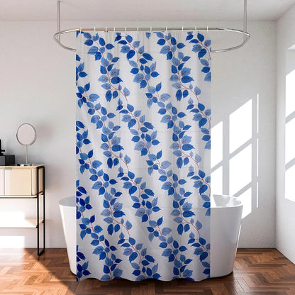 Kuber Industries Shower Curtain Bathroom Shower Curtain 8 Rings Curtain Leaf Print Blue