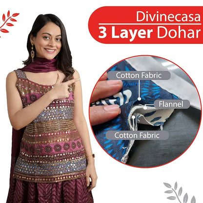 Divine Casa Floret 100% Cotton Double Dohar 120 GSM Soft & Lightweight Throw Blanket Colour Royale