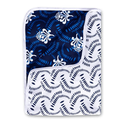 Divine Casa Printed Microfiber 120 GSM Reversible Dohar Blanket for Single Bed Lightweight AC Blanket Colour Navy Blue & White