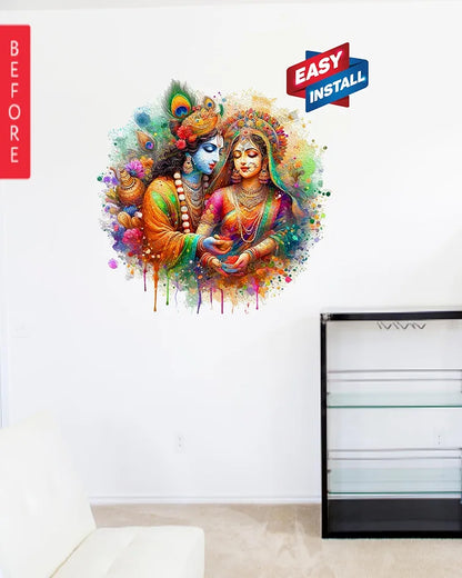 Rng Graphics Pvc Vinyl Krishna Wall Sticker Radha Krishna Wall Stickers Multicolor 48cm X 48cm DW-136L