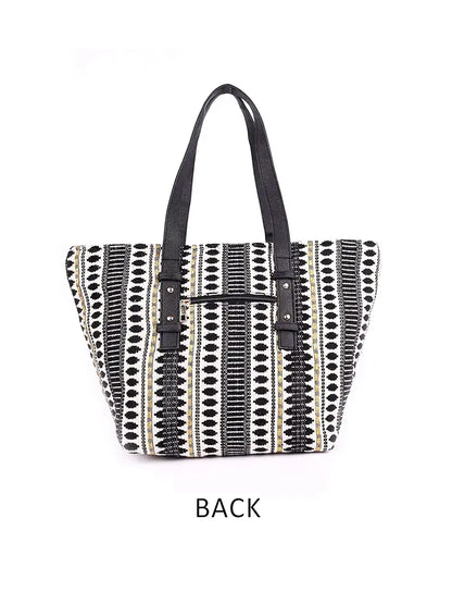 Astrid Cotton Textured Tote Bag With Coin Pouch Black