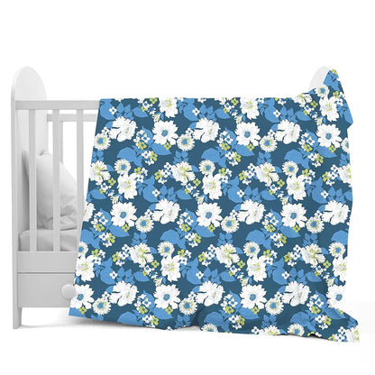 Divine Casa 120 GSM Microfiber Single Kids Dohar Soft & Lightweight Throw Blanket Floral Pattern Colour Galaxy Blue & White