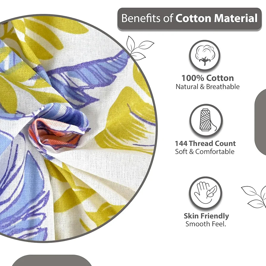 Divine Casa 144 TC Cotton Double Bedsheet with 2 Pillow Covers Tropical Breeze Colour Lavender Gold