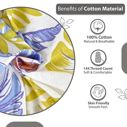 Divine Casa 144 TC Pure Cotton Double Bedsheet with 2 Pillow Covers Floral Bliss Colour Purple Yellow