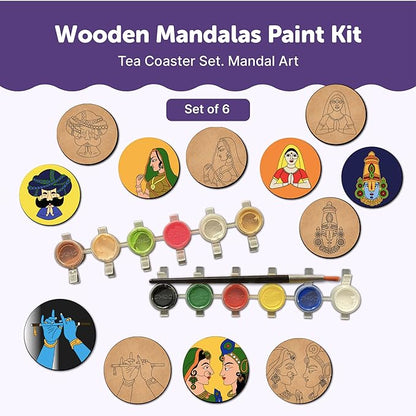 Mini Leaves Wooden Mandala Painting Kit Tea Coasters Art and Craft Kit for Girls Boys 9-12 Years Coaster Diy Kit | Set of 6