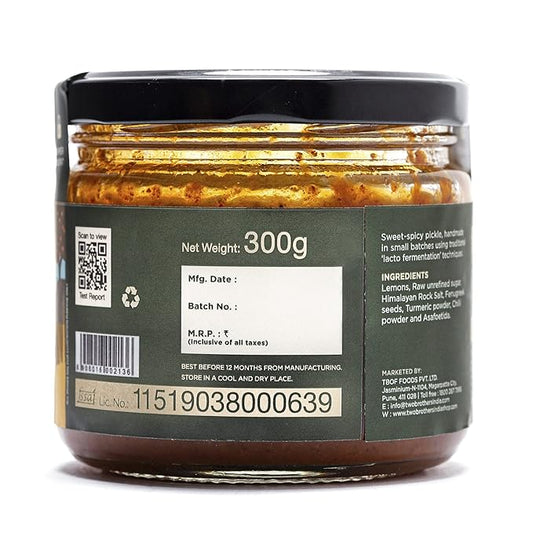 Two Brothers Organic Farms Leamon Hand Made Pickle - 300 gms