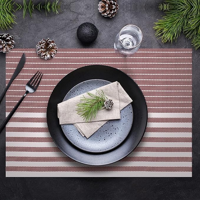 Pepplo PVC Placemats Placemats for Dining Table Heat Resistant Placemats Set of 6 Wine Red Line (PLC10D6)