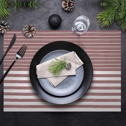 Pepplo PVC Placemats Placemats for Dining Table Heat Resistant Placemats Set of 6 Wine Red Line (PLC10D6)