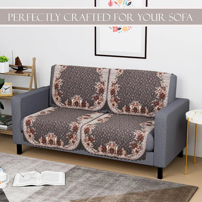 Kuber Industries Set of 4 Durable 2 Seater Sofa Cover for Living Room Floral Print Dark Olive Green