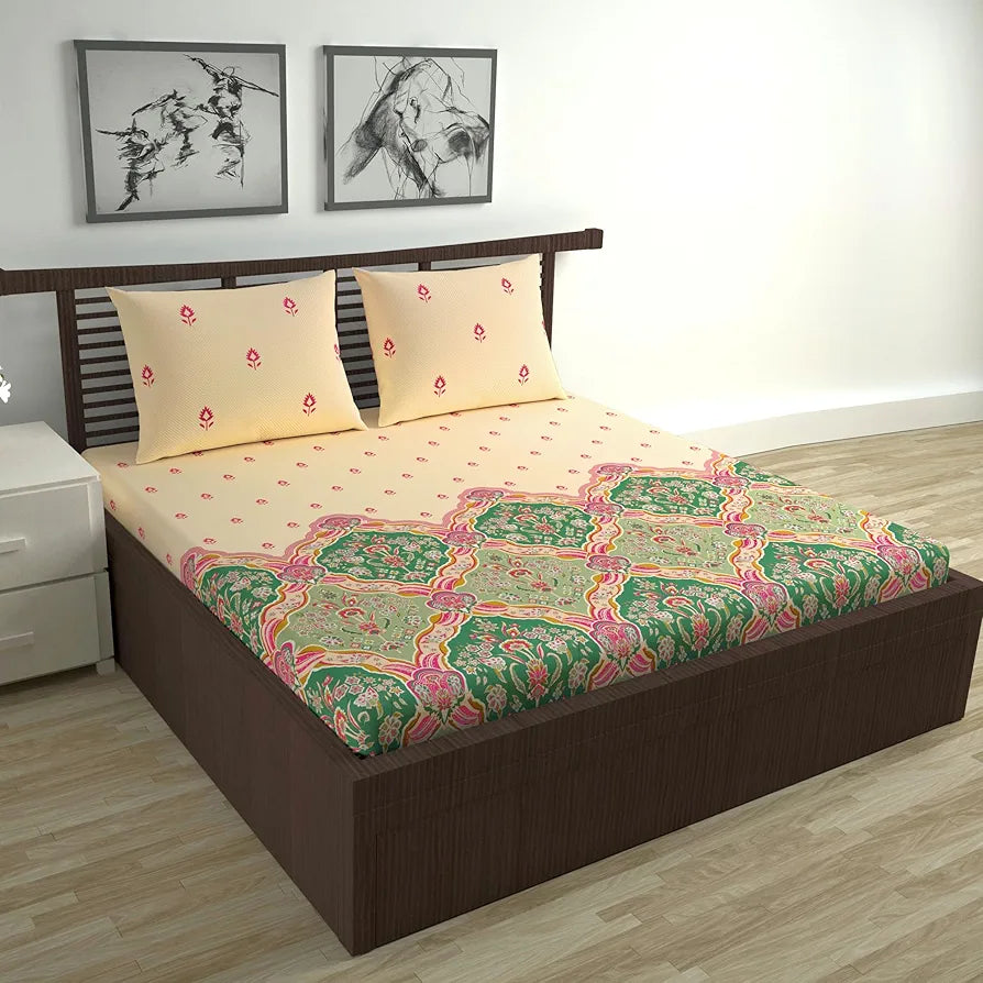 Divine Casa 144 TC Cotton Supersoft Cotton Feel Bedsheets for Double Bed Colour Pink