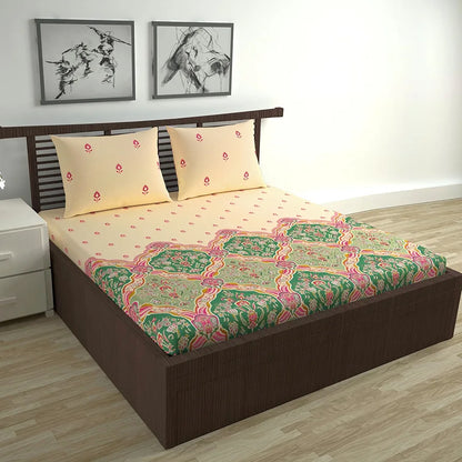 Divine Casa 144 TC Cotton Supersoft Cotton Feel Bedsheets for Double Bed Colour Pink
