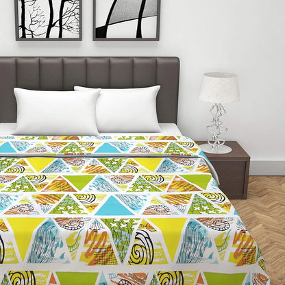 Divine Casa 120 GSM Super Soft Glace Cotton 3 Layer Breathable Single AC Quilt Reversible Blanket TC - 120 Colour Blue and Green