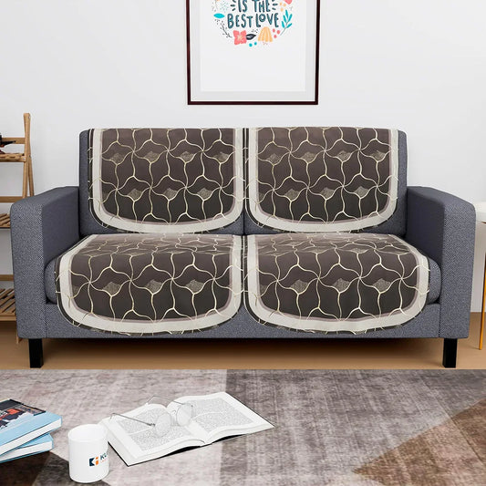 Kuber Industries Set of 4 Durable 2 Seater Sofa Cover for Living Room Arabica Look Brown & Golden Foil