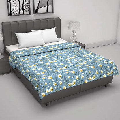 Divine Casa 100% Cotton Double Bed Dohar Ultra-Soft & Lightweight AC Blanket Colour Blossom Haven Sky Blue
