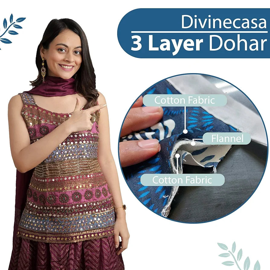 Divine Casa Floret 100% Cotton Single Dohar 120 GSM Soft & Lightweight Throw Blanket Colour Water Orchid