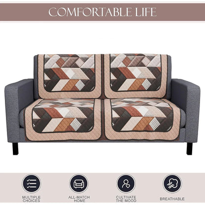 Kuber Industries Set of 4 Velvet 2 Seater Sofa Covers for Living Room Triangular-Cream & Brown
