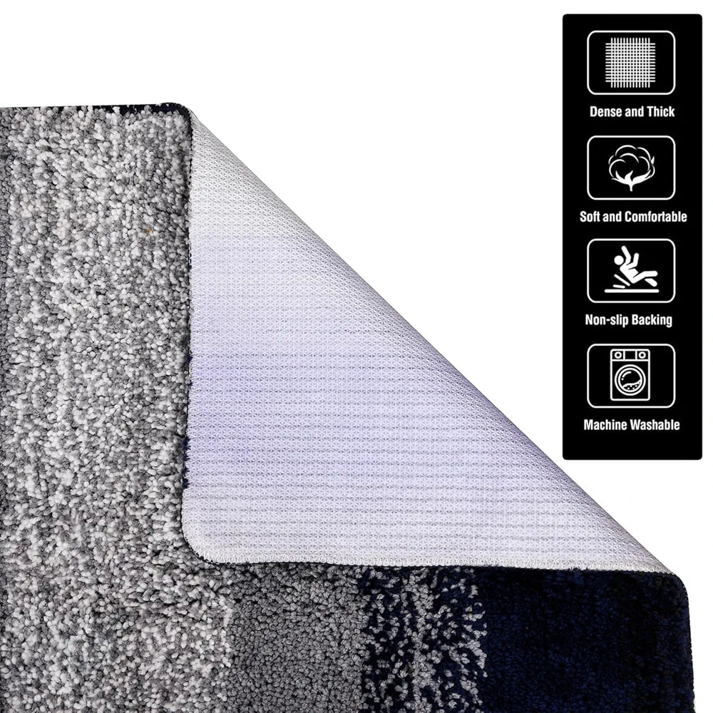 Kuber Industries Shaggy Carpet for Living Room Fluffy Rug for Bedroom Blue Patta Gray