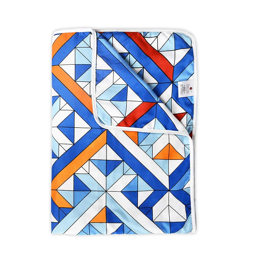 Divine Casa 120 GSM Microfiber Single Dohar Soft & Lightweight Throw Blanket Tessellate Pattern Colour Blue-Red & Orange