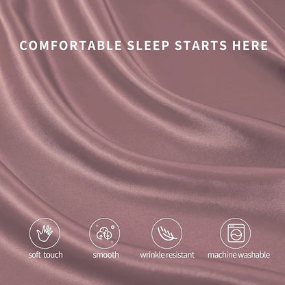 Cloth Fusion Satin Elastic Fitted Bedsheets Double Bed with 2 Pillow Covers H603 280 TC Rose Gold