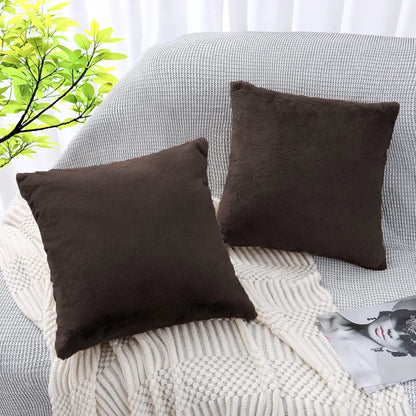 Luxe Home Cushion Cover Duble Side Rabbit Fur Plain Design Covers Set of 2 for Sofa Colour Chocolate