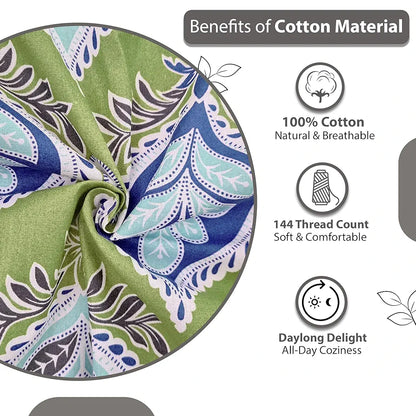 Divine Casa Bedsheet for Single Size Bed 144 TC Cotton Bedsheet for Single Size Bed with 1 Pillow Cover  Floral Colour Palm Green