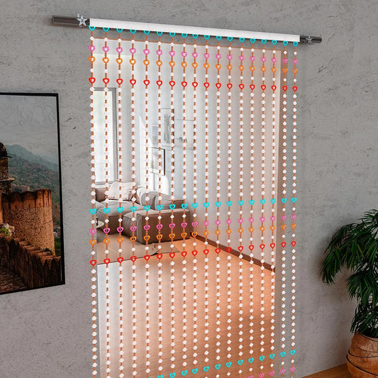 Kuber Industries String Door Curtain Fancy Sparkling String Beads Sheer Curtains Heart Angora Curtains Multi