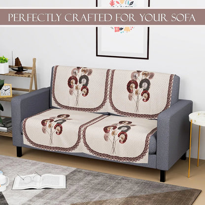 Kuber Industries Set of 4 Velvet 2 Seater Sofa Covers for Living Room Digital Flower-Cream & Brown