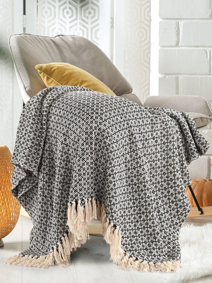 Sashaa World Soft Throw Blanket Colour Black/Natural