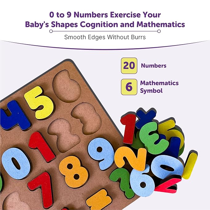 Mini Leaves Wooden Chunky Number Math Puzzle | Wooden Number Shape Counting Learning Puzzles for Toddlers