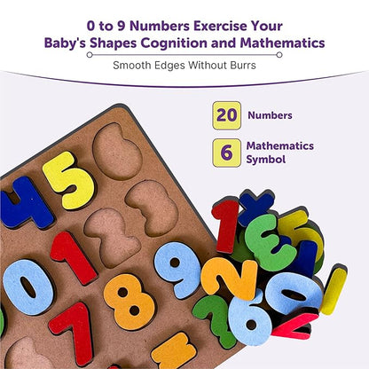 Mini Leaves Wooden Chunky Number Math Puzzle | Wooden Number Shape Counting Learning Puzzles for Toddlers