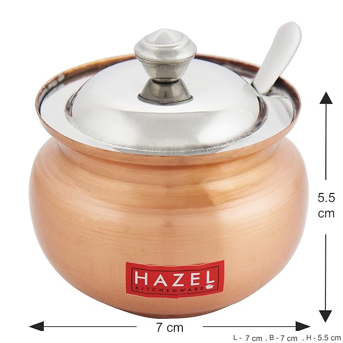 Hazel Ghee Pot with Spoon 150 ml Copper Coated Stainless Steel Ghee Container for Kitchen