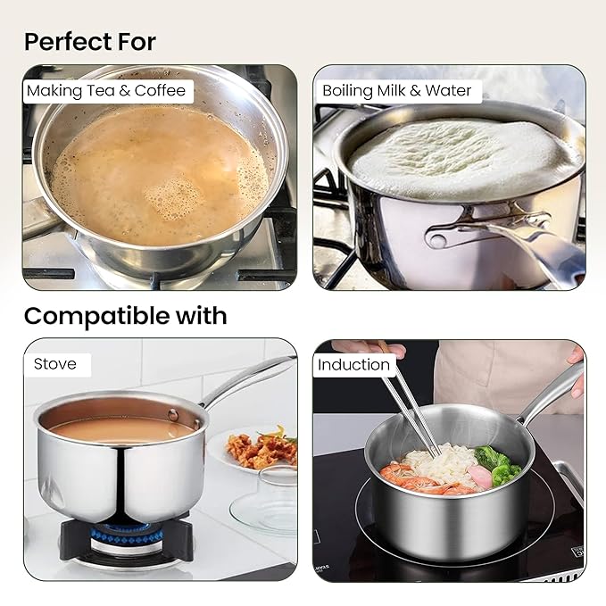 Savya Home Triply Stainless Steel Sauce pan with Lid 18 cm 2.2 L Stove & Induction Cookware