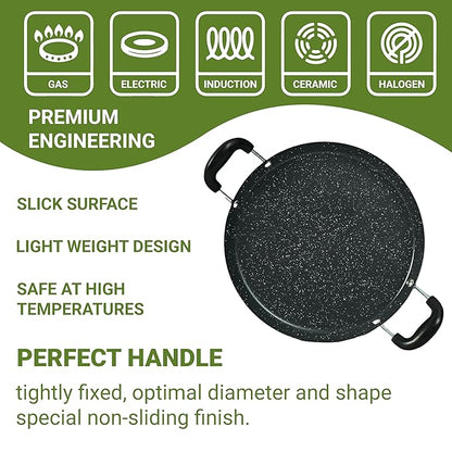 Femora Carbon Steel 28 Cm Dosa Tawa/ Comal Pan With Bakelite Handle | Heat Resistant | 3 Layer Non-stick Coating Pan | Black