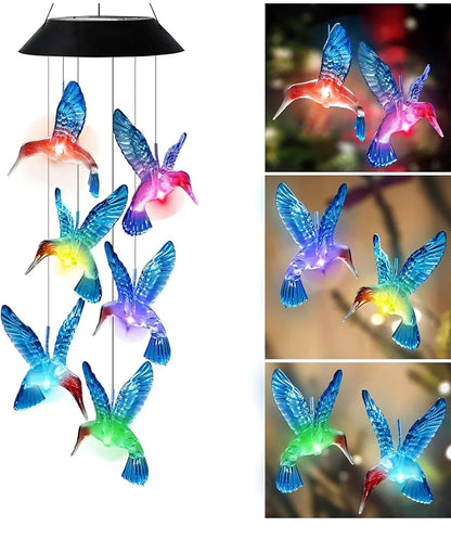 Taiga Humming Bird Solar Power Wind Chimes Color Changing Hanging Led Lights Multi Color